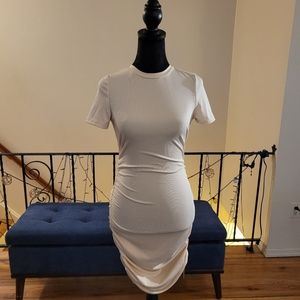 NWT Micas cream ribbed crisscross tie back dress / stretchy ruching on sides